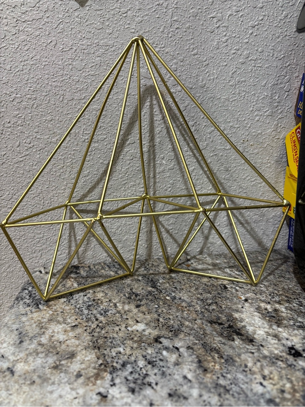 Geometric Gold Metal Wire Pyramid Decor